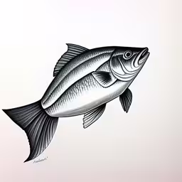 fish drawing with lines drawing style,a black and white painting of a fish