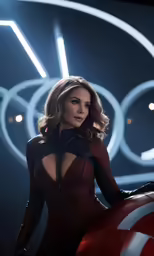 a woman in a red catwoman costume poses for a photo