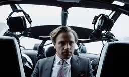 the man is dressed nicely in the cockpit