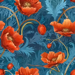 an orange flower is surrounded by leaves on a blue background