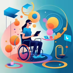 a person in a wheel chair reading a tablet