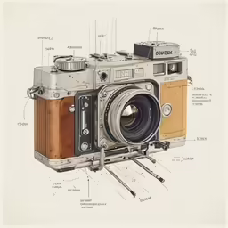 an image of a vintage camera and its parts