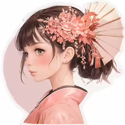 an oriental style asian girl with a fan hairdo