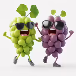 two colorful fruit figures are posed in front of a white background