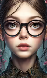 an art portrait of a woman wearing glasses and a shirt