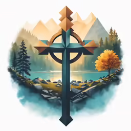 a cross that is in the middle of a lake