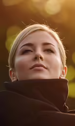 the woman has closed eyes while looking at something