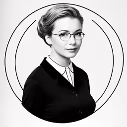 a woman in glasses and black shirt standing in a circle