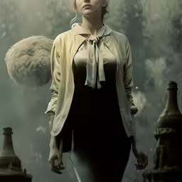 a woman with blond hair is standing near the teddy bear