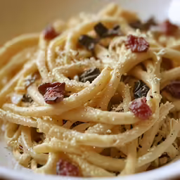 a bowl of spaghetti with raisins and spices