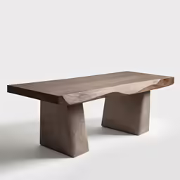 a cement bench with a wood block design