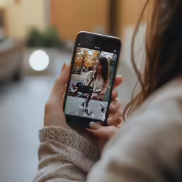 a person taking a picture with an iphone of a person outside