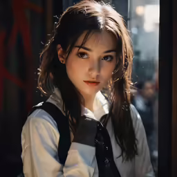 a realistic photograph of a woman wearing a shirt and tie
