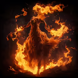 a long horn ram is in flames that appear to be floating