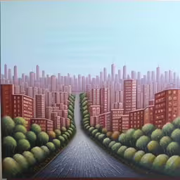 painting of a city street on a canvas