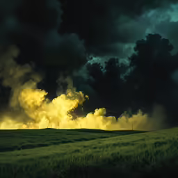 an ominous sky over a field with grass