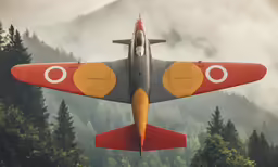 an airplane flying near a bunch of trees