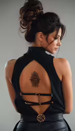 a woman has her back tattoo on