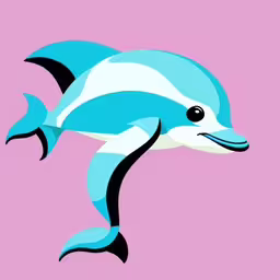 a picture of a dolphin on a pink background,a blue dolphin with white on its face is shown