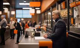 a man standing at the front counter in a store