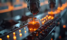 a person is holding a candle over a jar