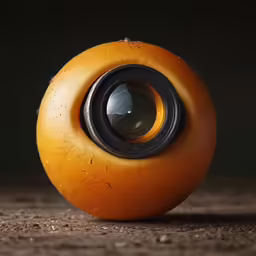 the lens is sitting on top of a small orange object