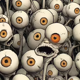 a bunch of creepy looking faces and eyes