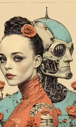 a woman with a robot head in her hair