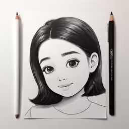 the drawing depicts the face of a woman with dark hair