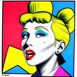 a drawing of a female with blonde hair,a colorful painting of a woman