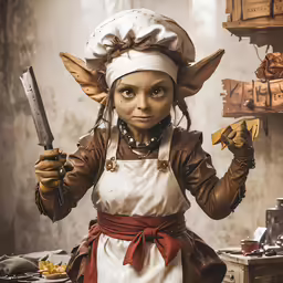 a statue of an elf with a knife in one hand