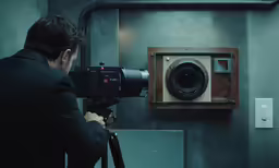 a man taking a photograph of a large camera
