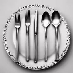 a plate with five forks and a knife