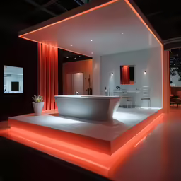 a dimly lit bathroom with a bath tub