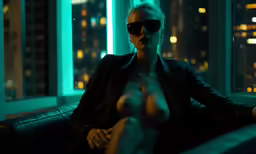 a woman sitting on top of a couch near a window
