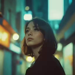 a woman in the street staring at something