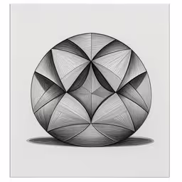 an abstract black and white drawing in the shape of a ball,an artwork piece is displayed in black and white