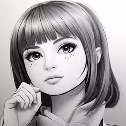 a girl with long bangs and black hair