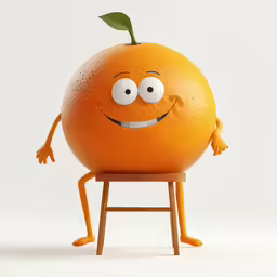 a big orange sitting on top of a wooden chair