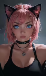 a cartoon girl with red hair and an evil cat earring