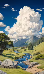 an artistic photo taken in the mountains, with rocks and grass around