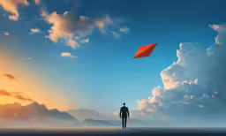 a person flying a red kite in the sky