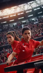 a woman playing ping pong with fans watching