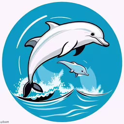 two dolphins jumping in the air on a wave,two dolphins jumping out of the water