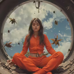 the girl is doing yoga outside in the air