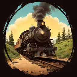 a train traveling through a rural countryside surrounded by pine trees