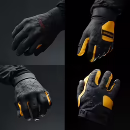 hands in black gloves with yellow fingertipss
