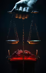 the balance of man holding on to scale