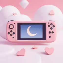 a pink device is in front of white hearts