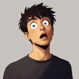 the young boy with surprised eyes stares intently